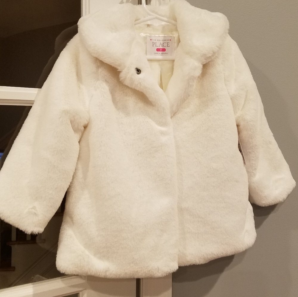 Children's Place 3T White Faux Fur Winter Coat